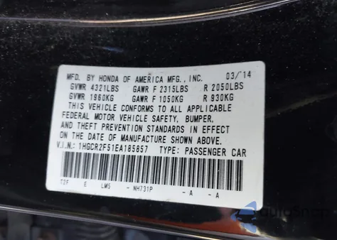 2014 Honda Accord Sport from USA, damaged, VIN 1HGCR2F51EA185857